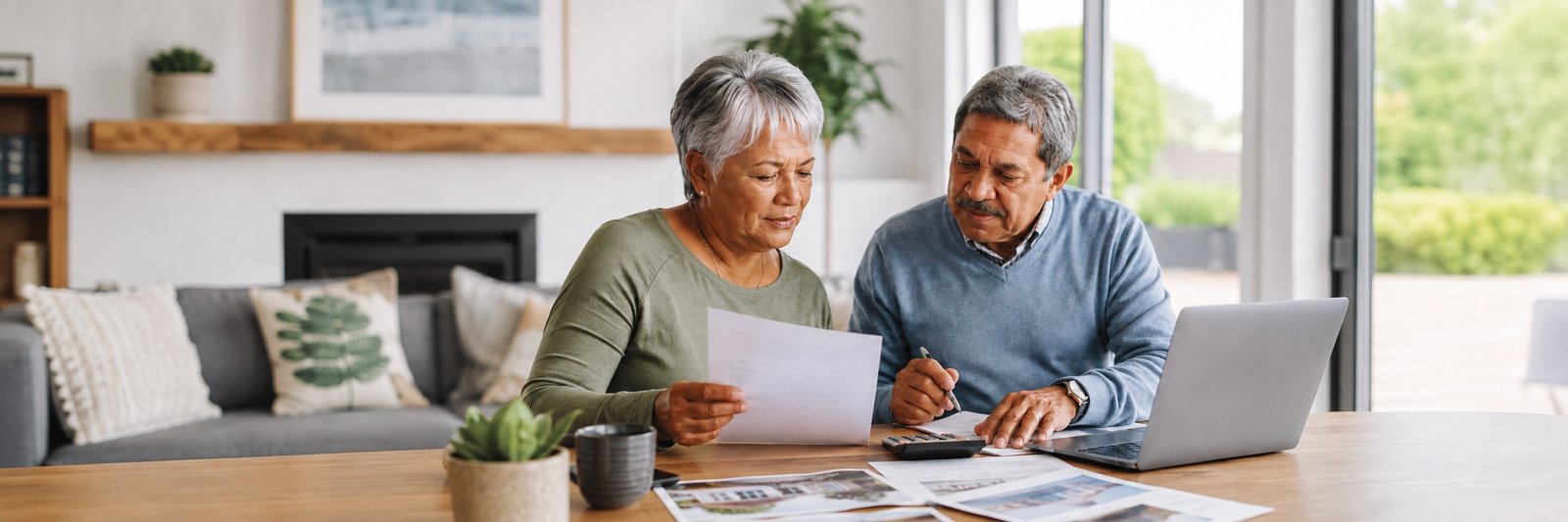 Retired homeowners comparing the financial cost of moving